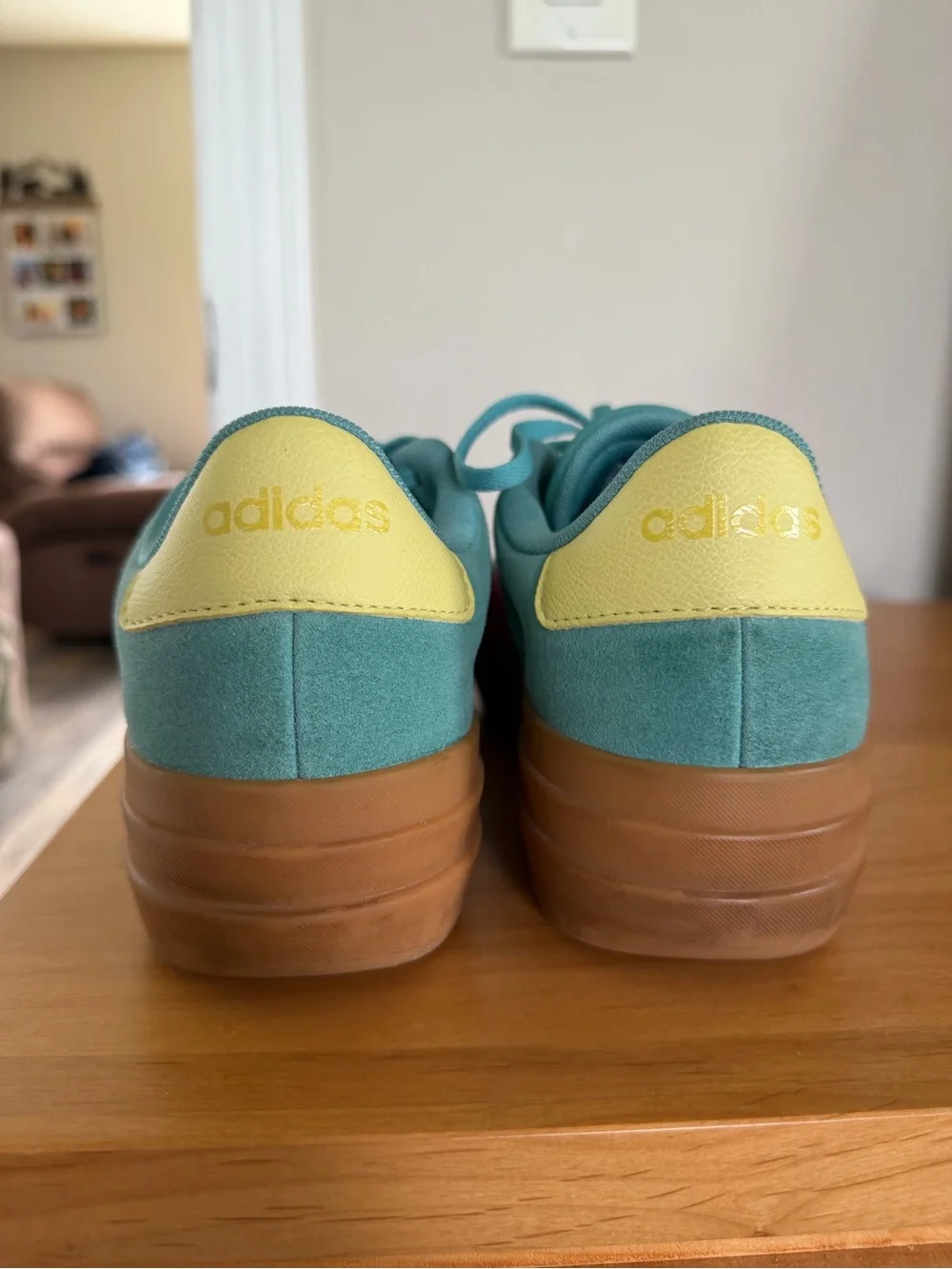 adidas Women's Teal Suede Sneakers with Pink Stripes - Picture 3 of 4